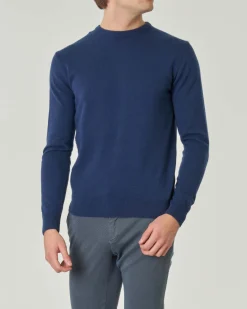 Maglia girocollo Pellizzari blu indaco in misto lana e cachemire finezza 12