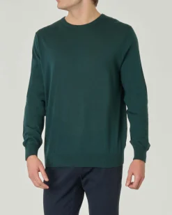 Maglia girocollo Pellizzari verde bottiglia in pura lana merinos ultrafine