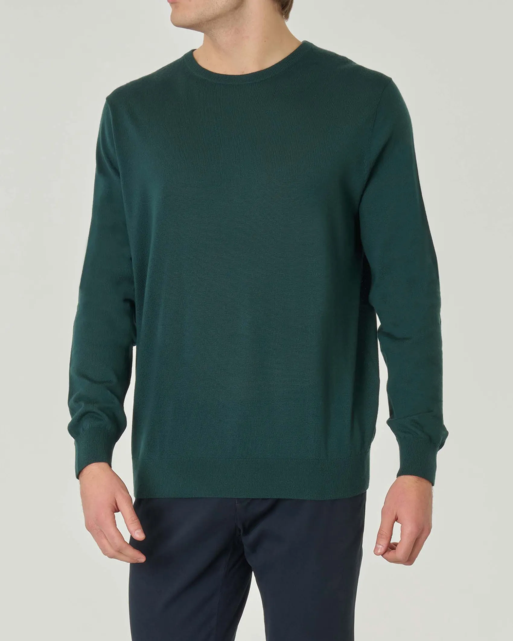 Maglia girocollo Pellizzari verde bottiglia in pura lana merinos ultrafine