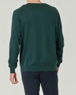 Maglia girocollo Pellizzari verde bottiglia in pura lana merinos ultrafine