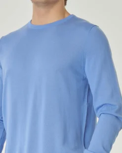 Maglia girocollo Pellizzari azzurra in pura lana merinos ultrafine
