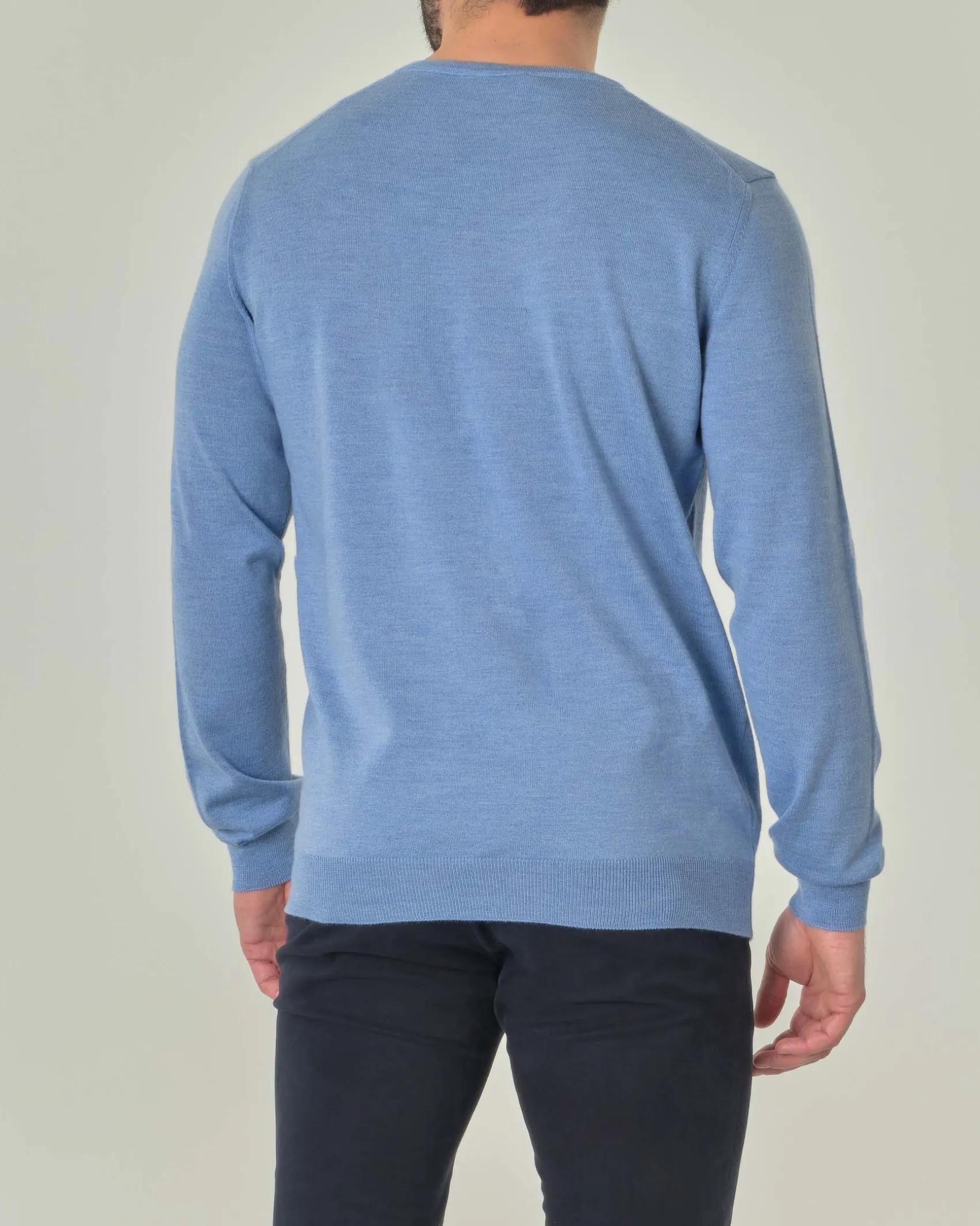 Maglia girocollo Pellizzari azzurra in pura lana merino