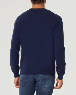 Maglia girocollo Pellizzari blu in puro cachemire