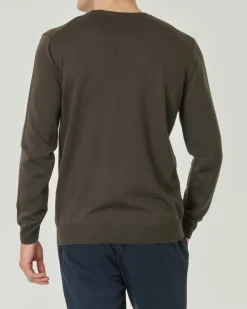 Maglia girocollo Pellizzari verde militare in pura lana merino