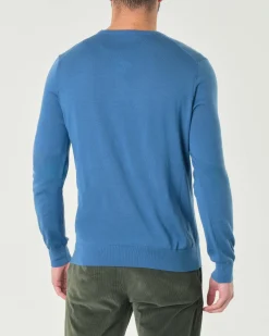 Maglia girocollo Pellizzari color celeste in pura lana merinos ultrafine