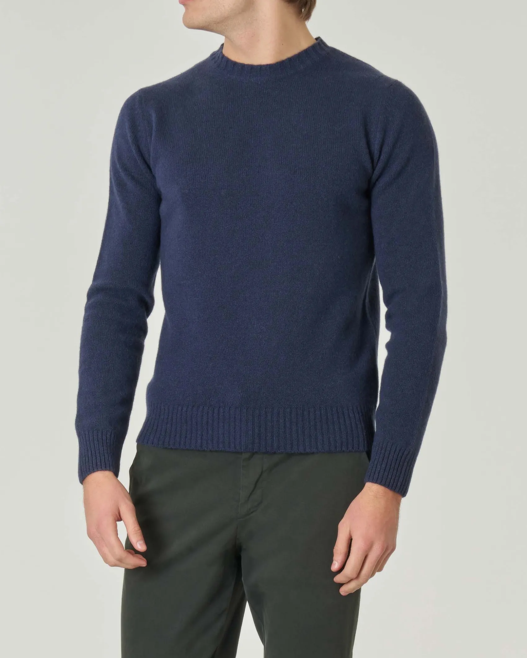 Maglia girocollo Pellizzari blu indaco in misto lana e cachemire finezza 7