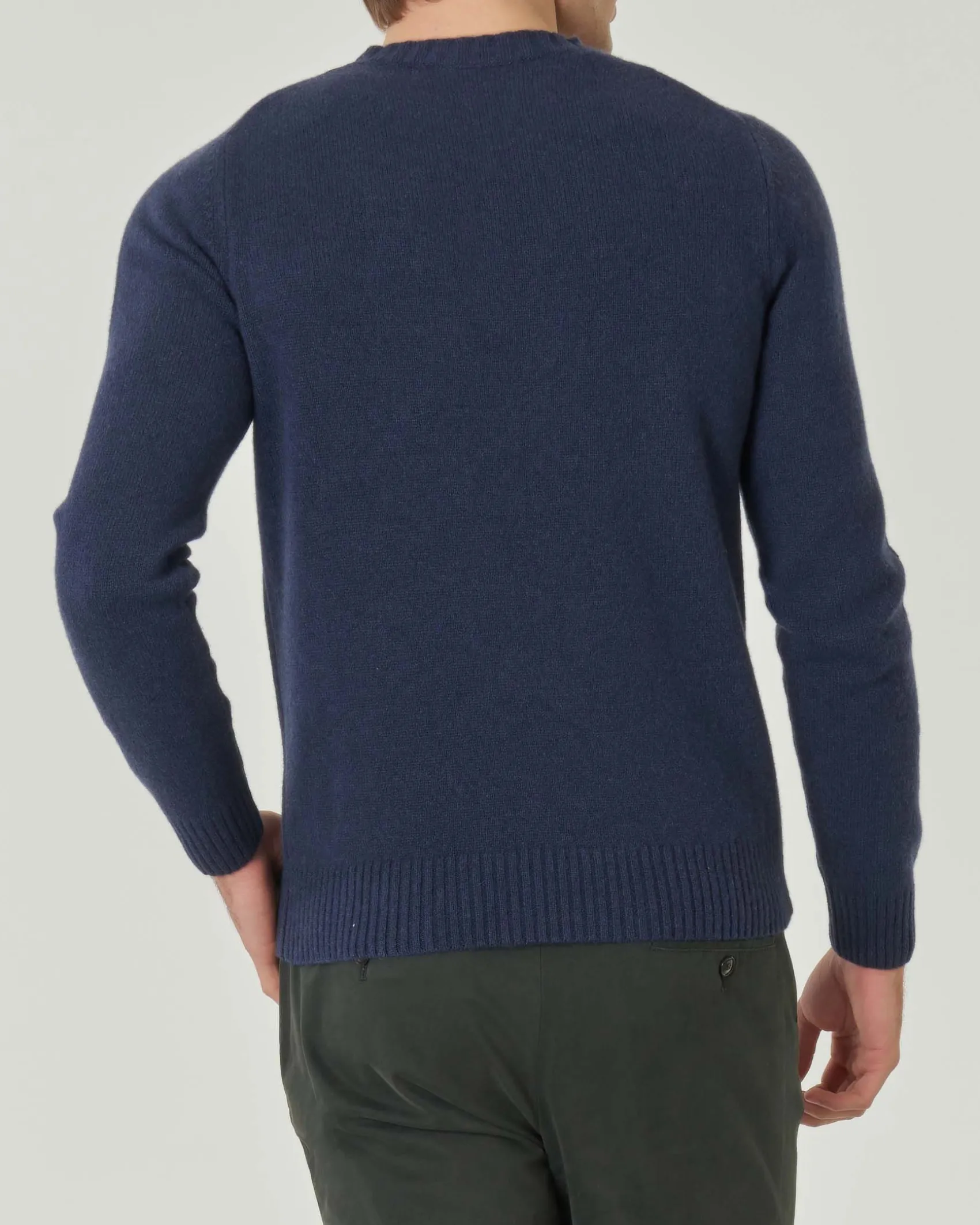 Maglia girocollo Pellizzari blu indaco in misto lana e cachemire finezza 7