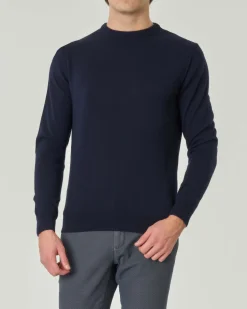 Maglia girocollo Pellizzari blu notte in misto lana e cachemire finezza 12