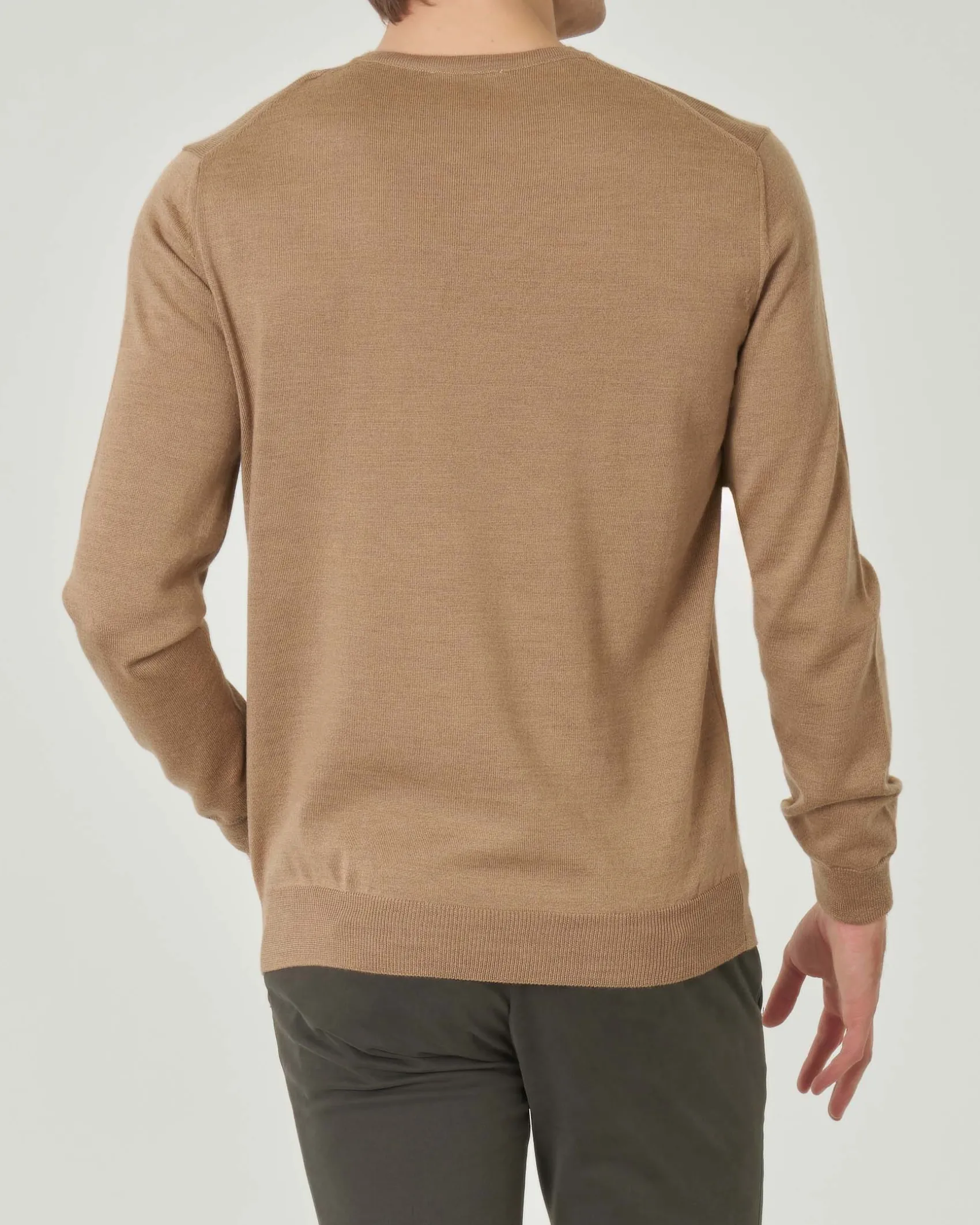 Maglia girocollo Pellizzari color cammello in pura lana merino