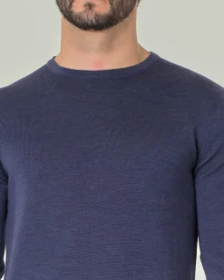 Maglia girocollo Pellizzari blu melange in pura lana merino