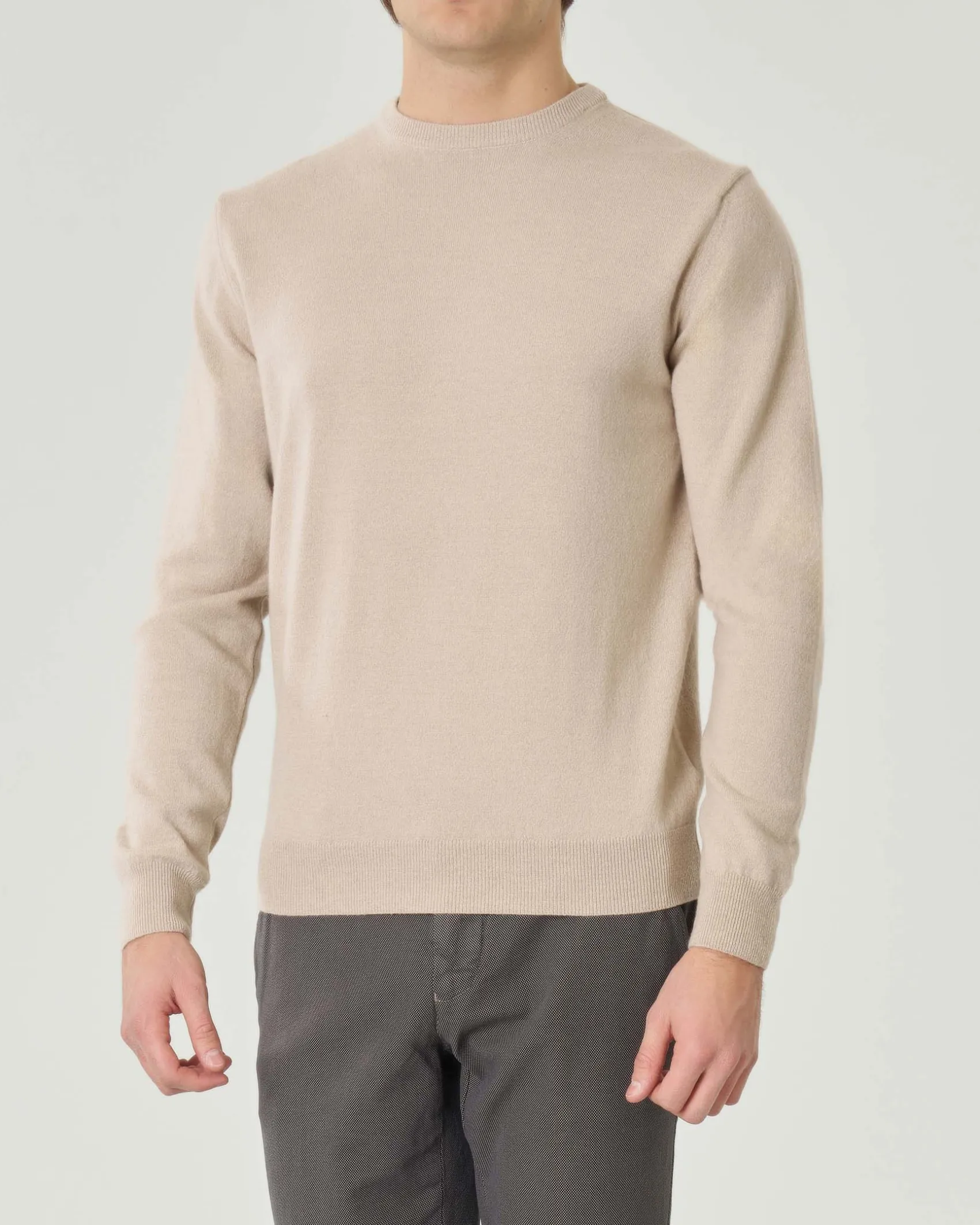 Maglia girocollo Pellizzari beige in misto lana e cachemire finezza 12