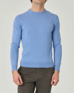 Maglia girocollo Pellizzari azzurra in misto lana e cachemire finezza 12