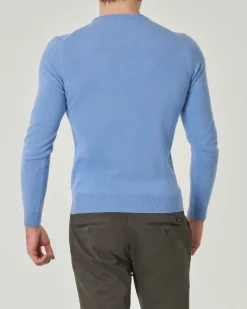 Maglia girocollo Pellizzari azzurra in misto lana e cachemire finezza 12