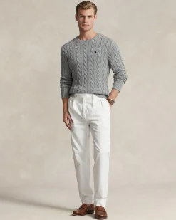 Maglia girocollo Polo Ralph Lauren grigia a trecce in cotone con logo pony blu ricamato sul petto