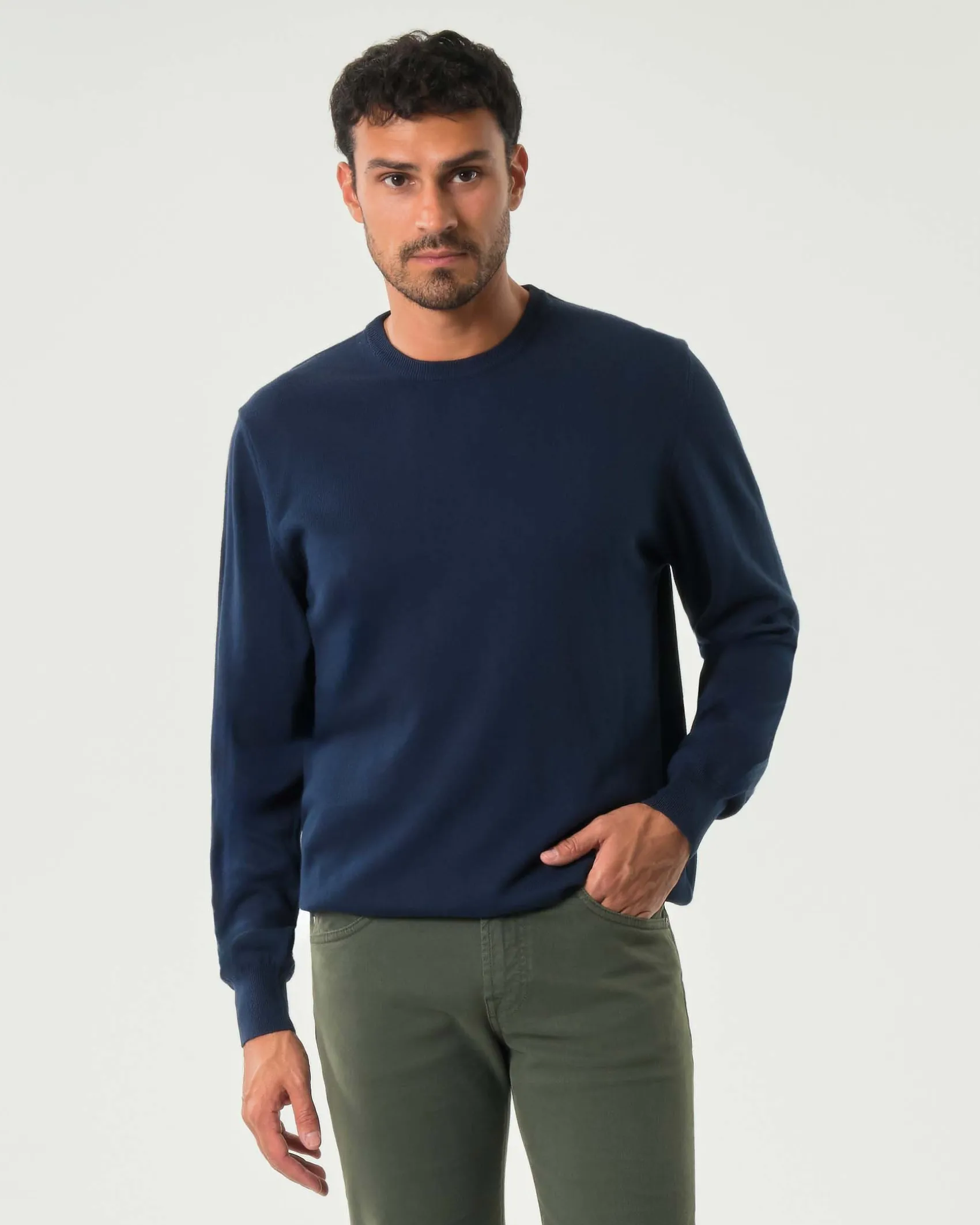Maglia girocollo Roy Roger's blu regular-fit in puro cotone con patch logo sul fianco