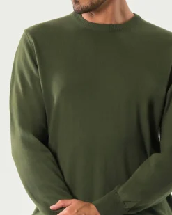 Maglia girocollo Roy Roger's verde militare regular-fit in puro cotone con patch logo sul fianco