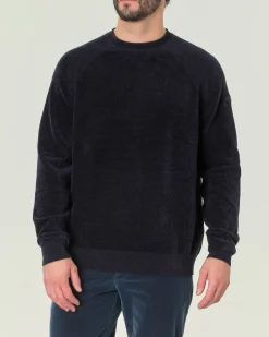 Maglia girocollo R.R.D. blu Knit Velvet Round in ciniglia con maniche raglan