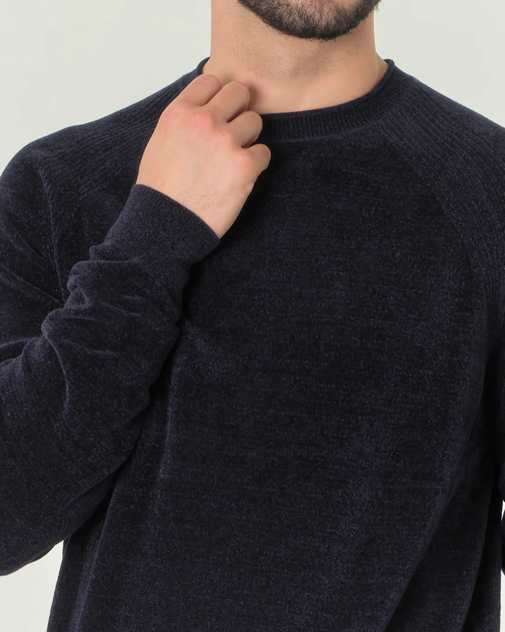 Maglia girocollo R.R.D. blu Knit Velvet Round in ciniglia con maniche raglan