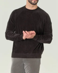 Maglia girocollo R.R.D. color antracite Knit Velvet Round in ciniglia con maniche raglan