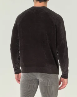 Maglia girocollo R.R.D. color antracite Knit Velvet Round in ciniglia con maniche raglan