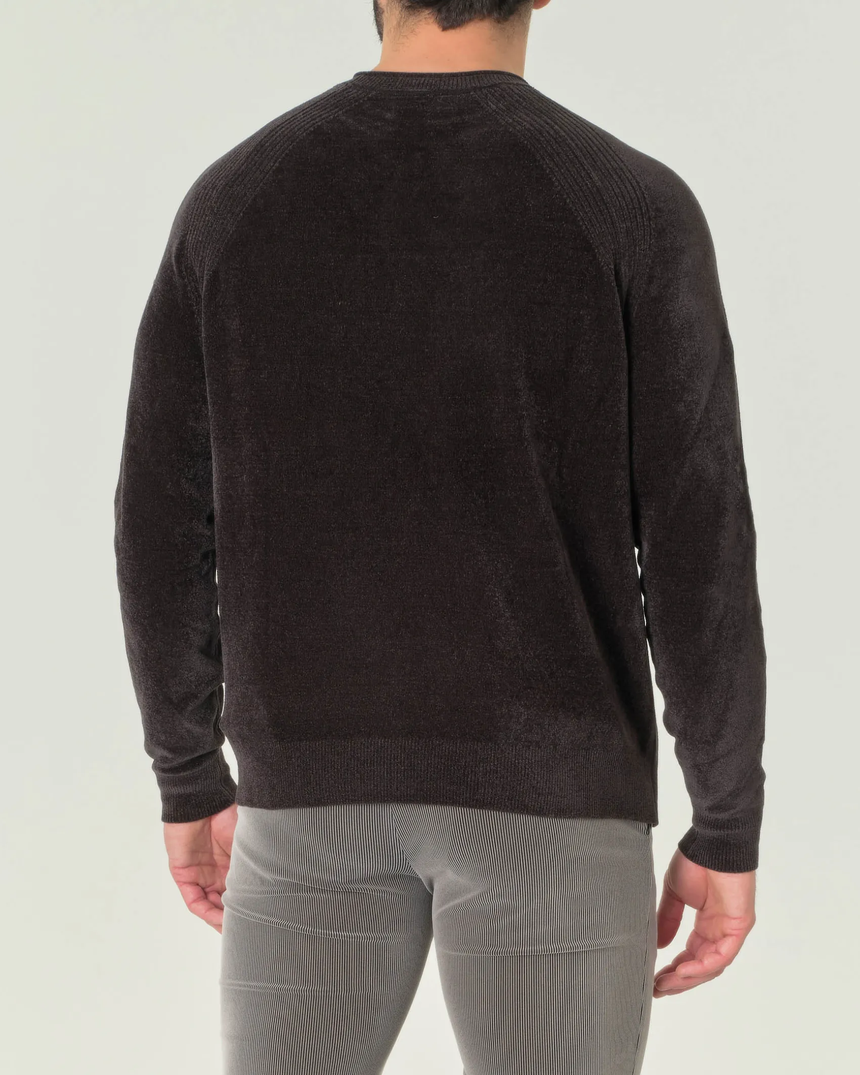 Maglia girocollo R.R.D. color antracite Knit Velvet Round in ciniglia con maniche raglan