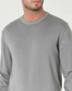 Maglia girocollo Woolrich grigio chiaro in pura lana merino con logo ricamato in tono sul fondo