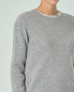 Maglia grigia girocollo in puro cashmere