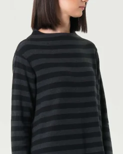 Maglia grigio antracite a righe nere Jurerê in misto cotone con colletto a cratere
