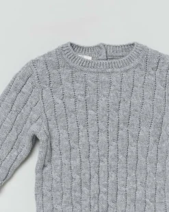 Maglia grigio girocollo in pura lana a trecce