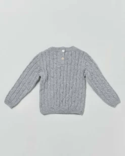 Maglia grigio girocollo in pura lana a trecce