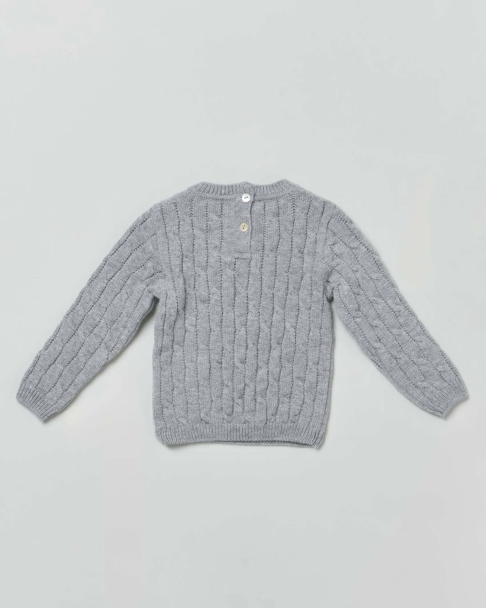 Maglia grigio girocollo in pura lana a trecce