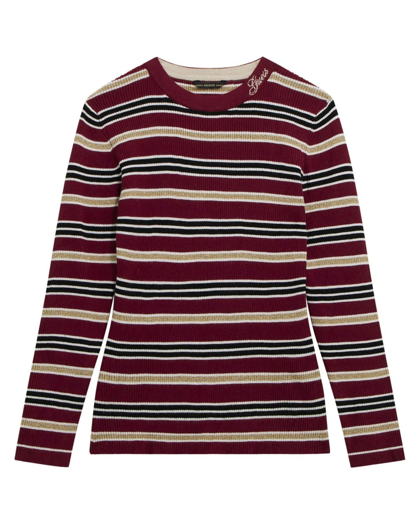 Maglia Guess a maniche lunghe in misto viscosa a righe multicolor
