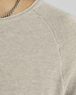 Maglia Jack & Jones beige girocollo in puro cotone punto pepe con maniche raglan