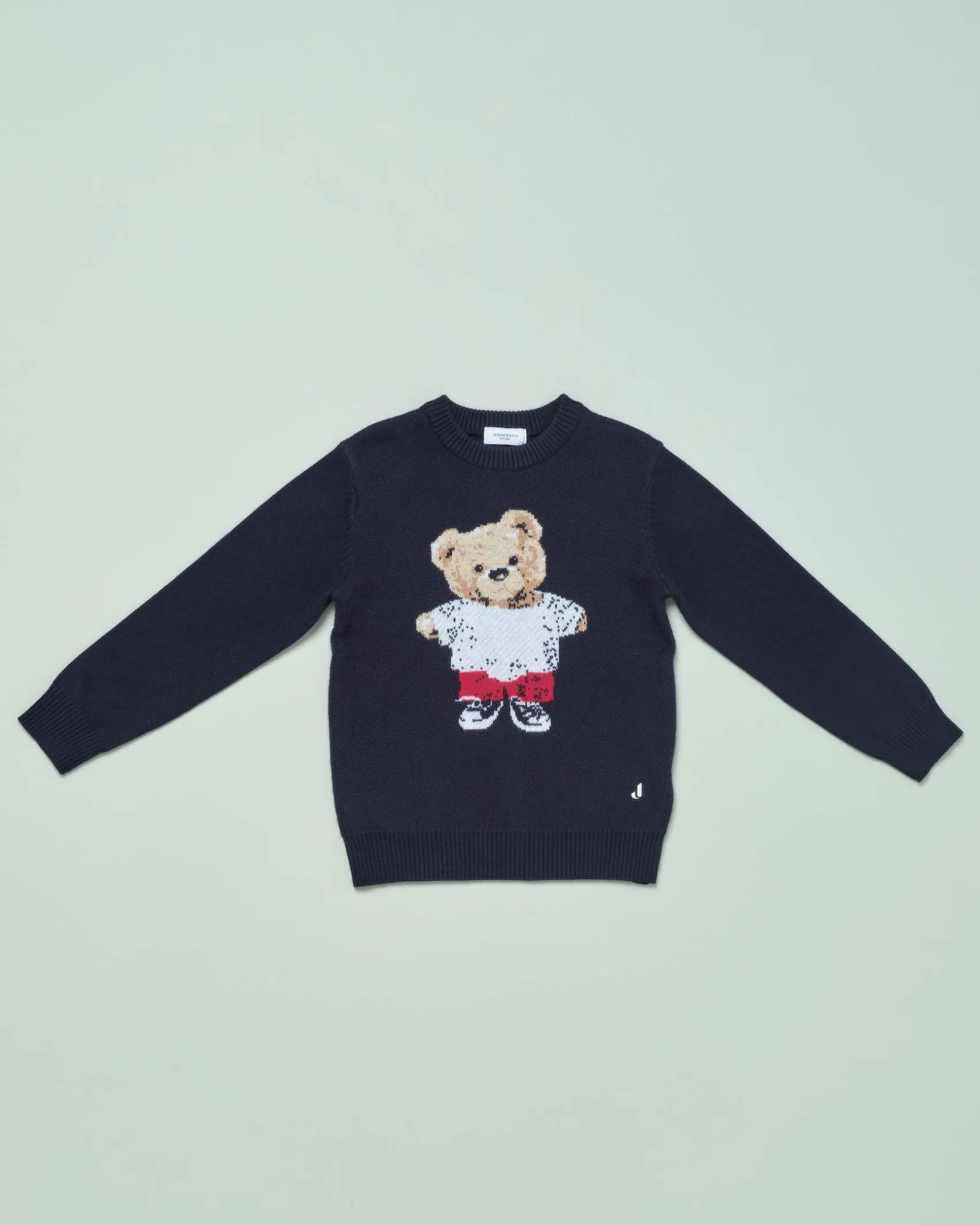 Maglia Jeckerson blu in misto lana e cotone con maxi orsetto