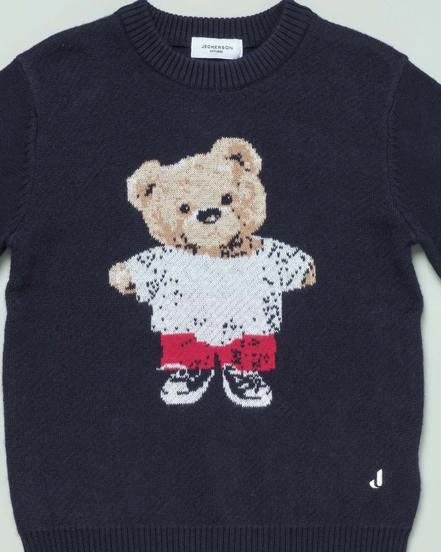 Maglia Jeckerson blu in misto lana e cotone con maxi orsetto