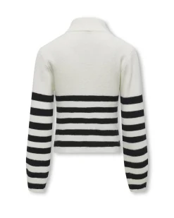 Maglia Kids Only panna a collo alto con mezza zip e fantasia rigata nera