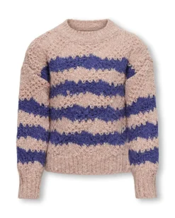 Maglia Kids Only relaxed in misto lana e cotone tricot rosa antico a fantasia rigata viola