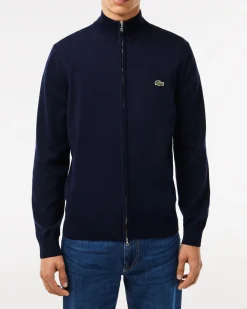 Maglia Lacoste blu in cotone con chiusura zip