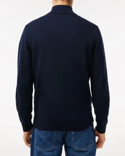 Maglia Lacoste blu in cotone con chiusura zip