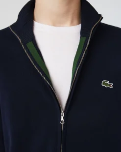 Maglia Lacoste blu in cotone con chiusura zip