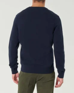 Maglia Lacoste blu scollo a V regular-fit in cotone con logo ricamato sul petto
