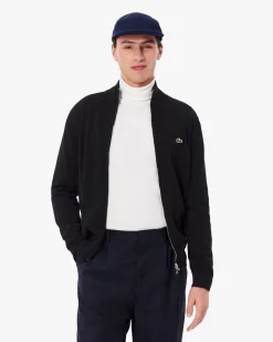 Maglia Lacoste nera in cotone con chiusura zip