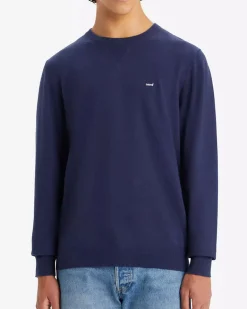 Maglia Levi's blu girocollo in cotone stretch con taglio felpa e logo batwing piccolo sul petto