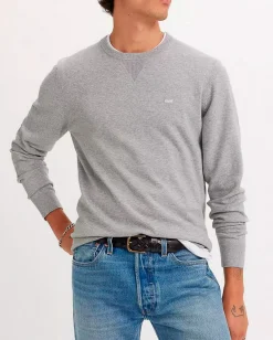 Maglia Levi's grigia girocollo in cotone stretch con taglio felpa e logo batwing piccolo sul petto