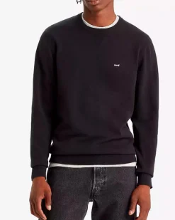 Maglia Levi's nera girocollo in cotone stretch con taglio felpa e logo batwing piccolo sul petto
