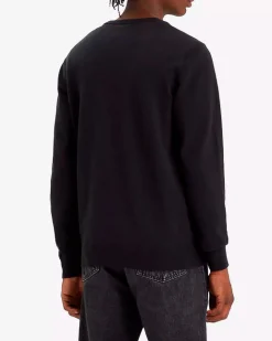 Maglia Levi's nera girocollo in cotone stretch con taglio felpa e logo batwing piccolo sul petto