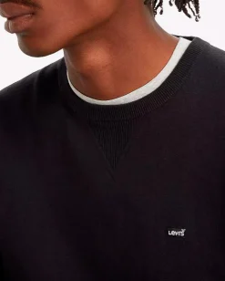 Maglia Levi's nera girocollo in cotone stretch con taglio felpa e logo batwing piccolo sul petto