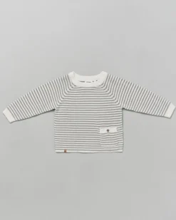 Maglia Lil'Atelier in cotone a fantasia rigata bianca e salvia con taschino