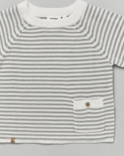 Maglia Lil'Atelier in cotone a fantasia rigata bianca e salvia con taschino