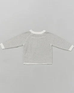 Maglia Lil'Atelier in cotone a fantasia rigata bianca e salvia con taschino